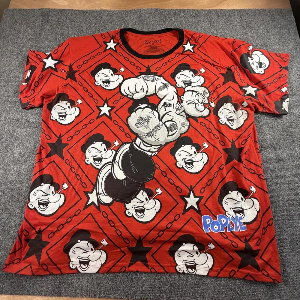 Bayou Boyz Mens Red Popeye All Over Graphic Print T-Shirt 4XL‎ RN135854